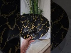 Подтарельник круглый Бонади 38см Marble черный мрамор с золотом 444-027 video 0