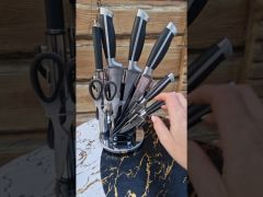 Набор кухонных ножей Edenberg с подставкой 8 пр. Черный EB-3611 video 0