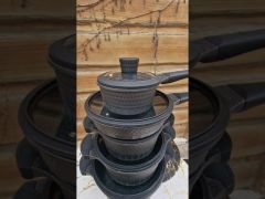 Набор кухонной посуды Edenberg 5 предметов Набор казанов (кастрюль) с мраморным покрытием черный EB-9186 video 0