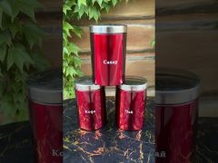 Набор банок Edenberg EB-143 для хранения сыпучих продуктов 3 шт 1000 мл кофе/чай/сахар Красный video 0