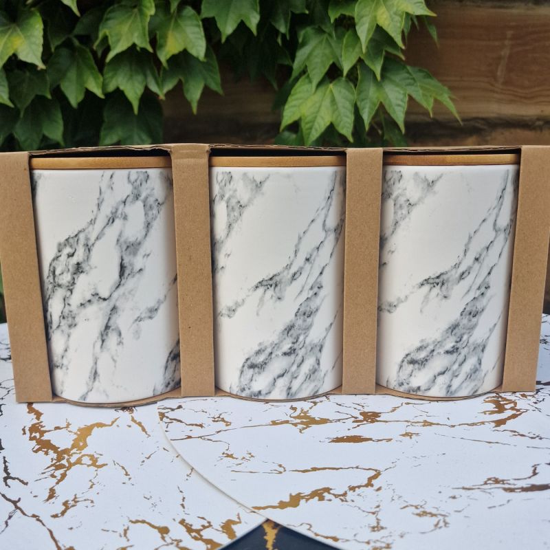 Набор керамических банок 800мл Bonadi бамбук крышка Marble Белая 304-977