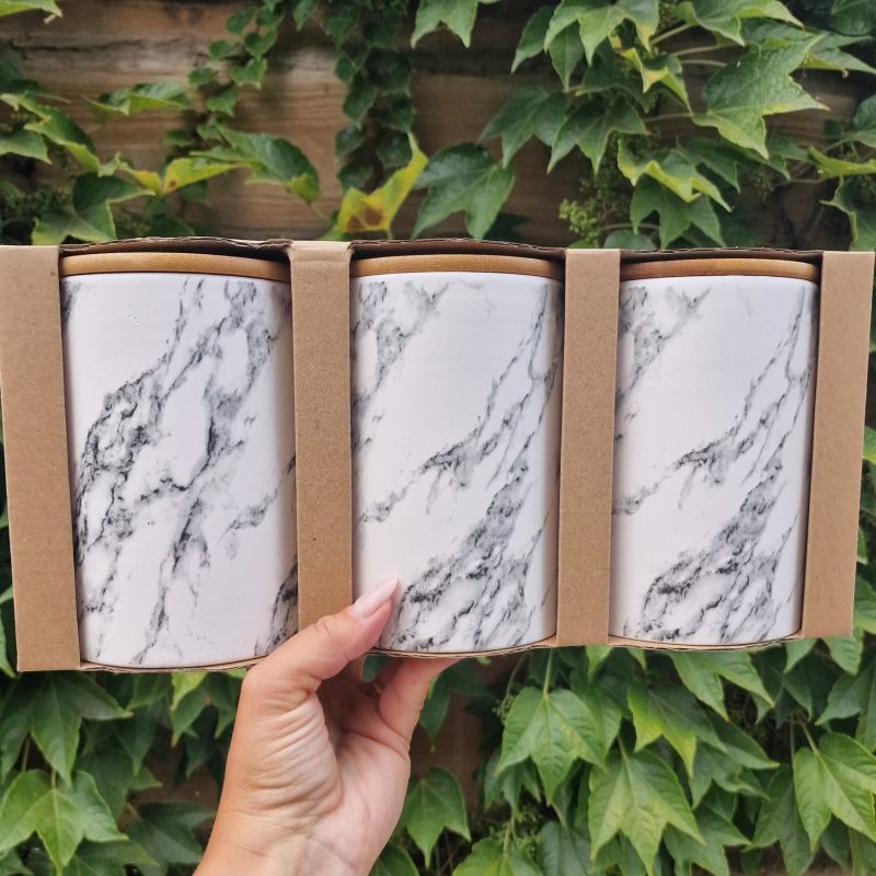 Набор керамических банок 800мл Bonadi бамбук крышка Marble Белая 304-977