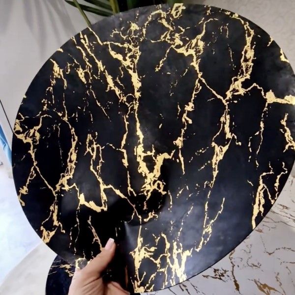 Подтарельник круглый Бонади 38см Marble черный мрамор с золотом 444-027