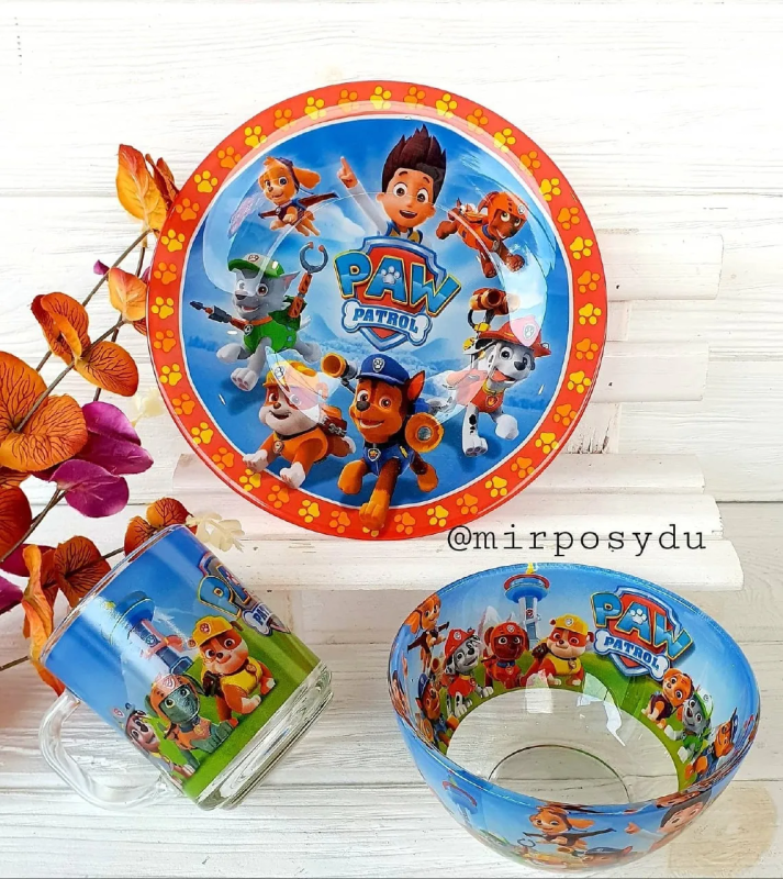 Детская стеклянная посуда Щенячий Патруль детский набор посуды Paw Patrol Aurora