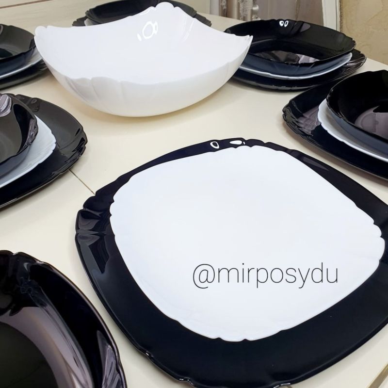 Сервиз столовый 19 пр Luminarc Lotusia Black@White 6 персон черно-белый ударопрочное стекло арт. Q3022