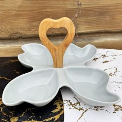 Менажница з дерев'яною ручкою СІРА  20*20*15см "Butterfly" YG01106
