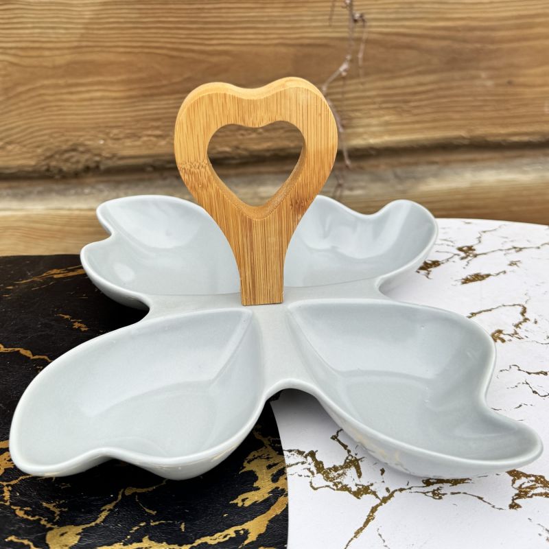 Менажница з дерев'яною ручкою СІРА  20*20*15см "Butterfly" YG01106