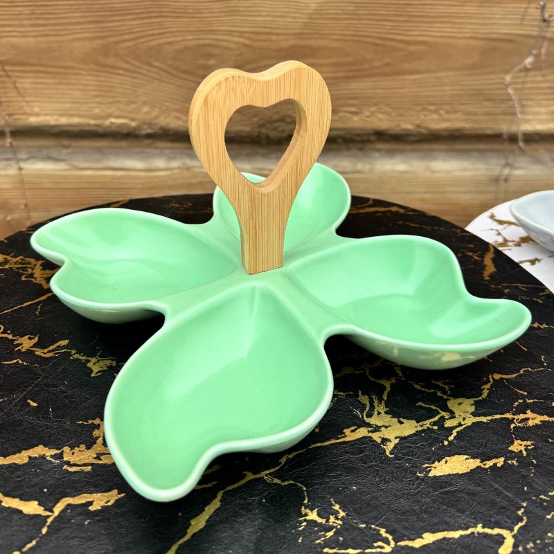 Менажница с деревянной ручкой бирюза 20*20*15см "Butterfly" YG01106