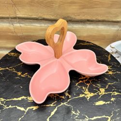 Менажница с деревянной ручкой розовая 20*20*15см "Butterfly" YG01106